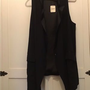 Free People Long Tuxedo Black Vest Size M NWT